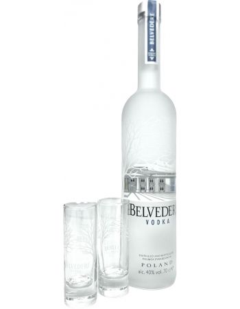 Belvedere Vodka Set 2 Mini Shot glasses & 1 Pure bottle - 40% - 70 cl