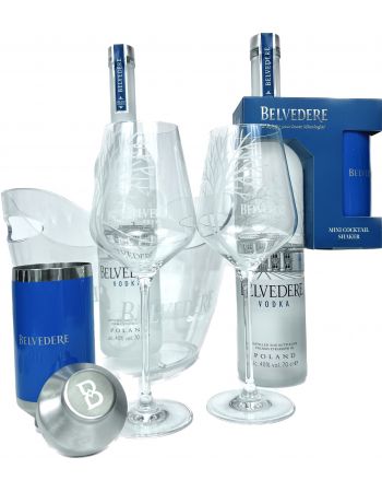 Belvedere Vodka Set 2 Medium Ice Bucket & 6 Spritz Glasses & 2 bottles Pure & 2 Mini Shaker - 40% - 2 x 70 CL