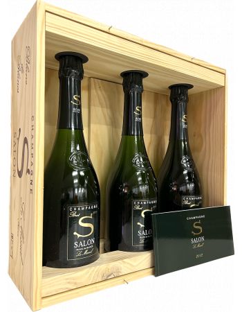 SALON Caisse Bois 3 bouteilles Le Mesnil Blanc de blancs Vintage 2012 - 3 x 75 cl