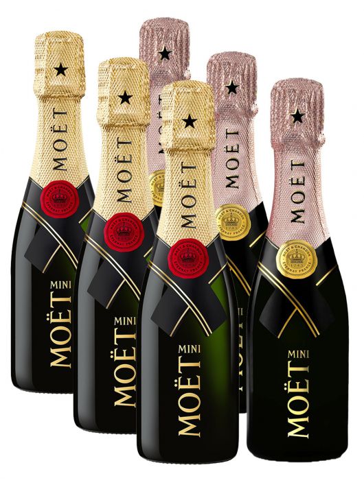 Moët & Chandon Giftset 3 Mini Rosé + 3 Mini Brut & 6 Flûtes - 6 x 20 CL